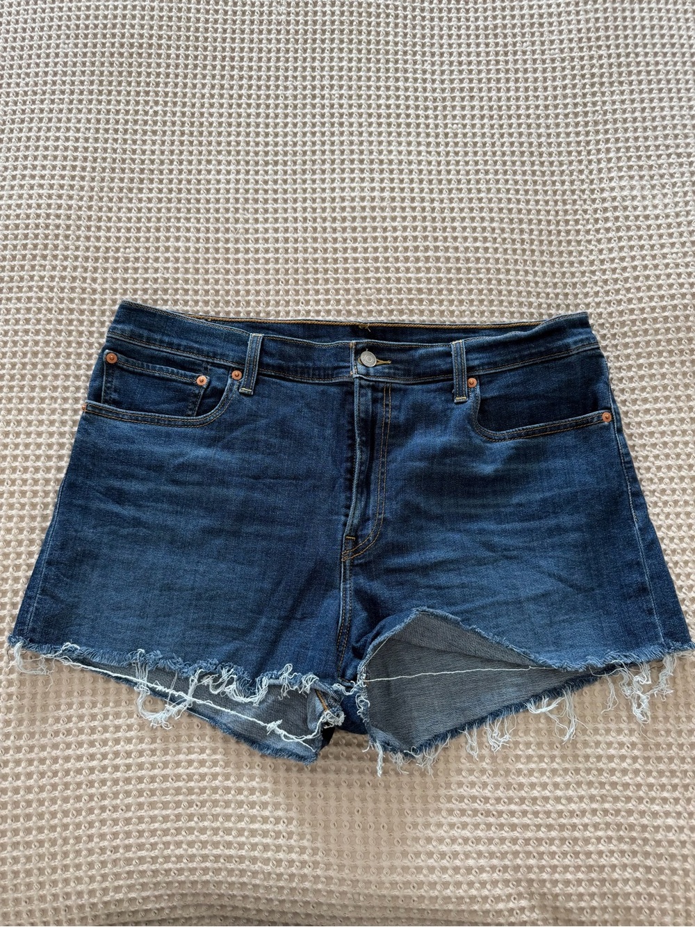 Levi's Dark Blue Distressed Denim Cutoff Shorts